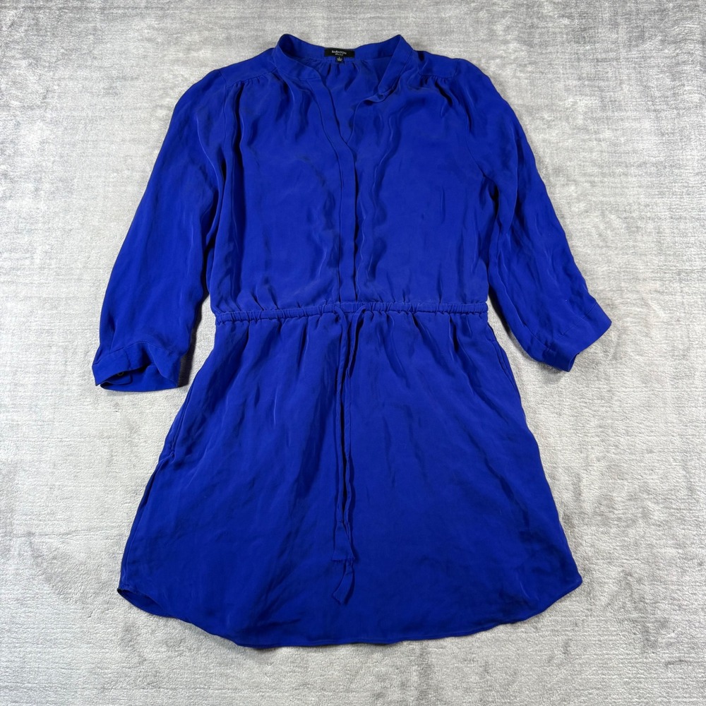Babaton Dress Women Large Blue 3/4 Sleeve Silk Mini Drawstring Waist Chic